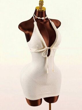 💕 Fashion Nova Cream Halter Rope-Trim Mini Dress 💕
